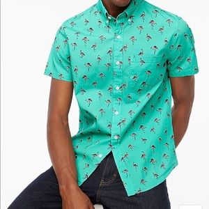 NWT J. Crew Printed short-sleeve slim flex casual shirt-  Sunfaded Aqua - size M